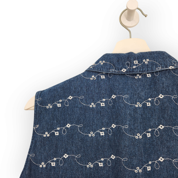 Vintage Stonebridge Jean Denim Eyelet Button Down Sleeveless Top M - Picture 5 of 7